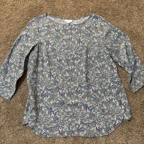 J.Jill‎ Beachy Office Career Top Knit Womens Medium Paisley Flowy Casual Modest - Picture 1 of 10